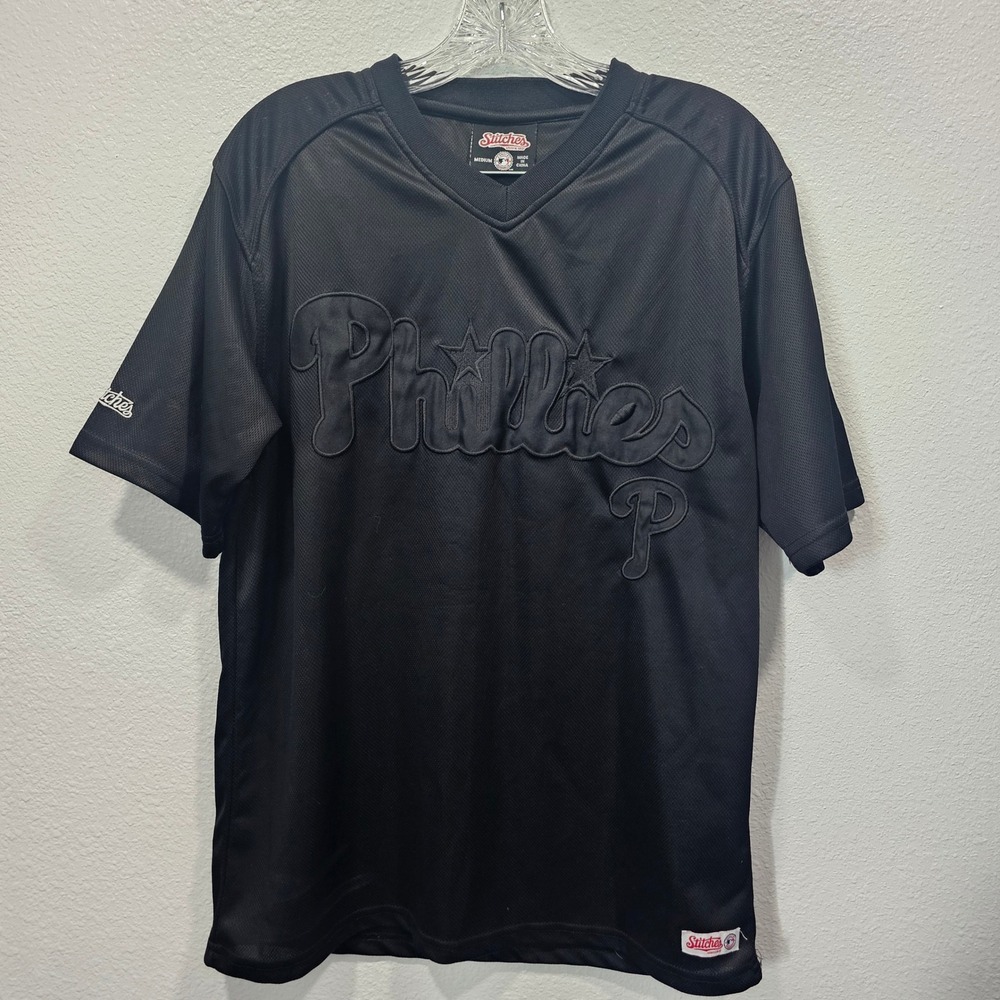 Stitches Philadelphia Phillies Jersey Mens Medium Blackout Mesh V-Neck MLB Shirt